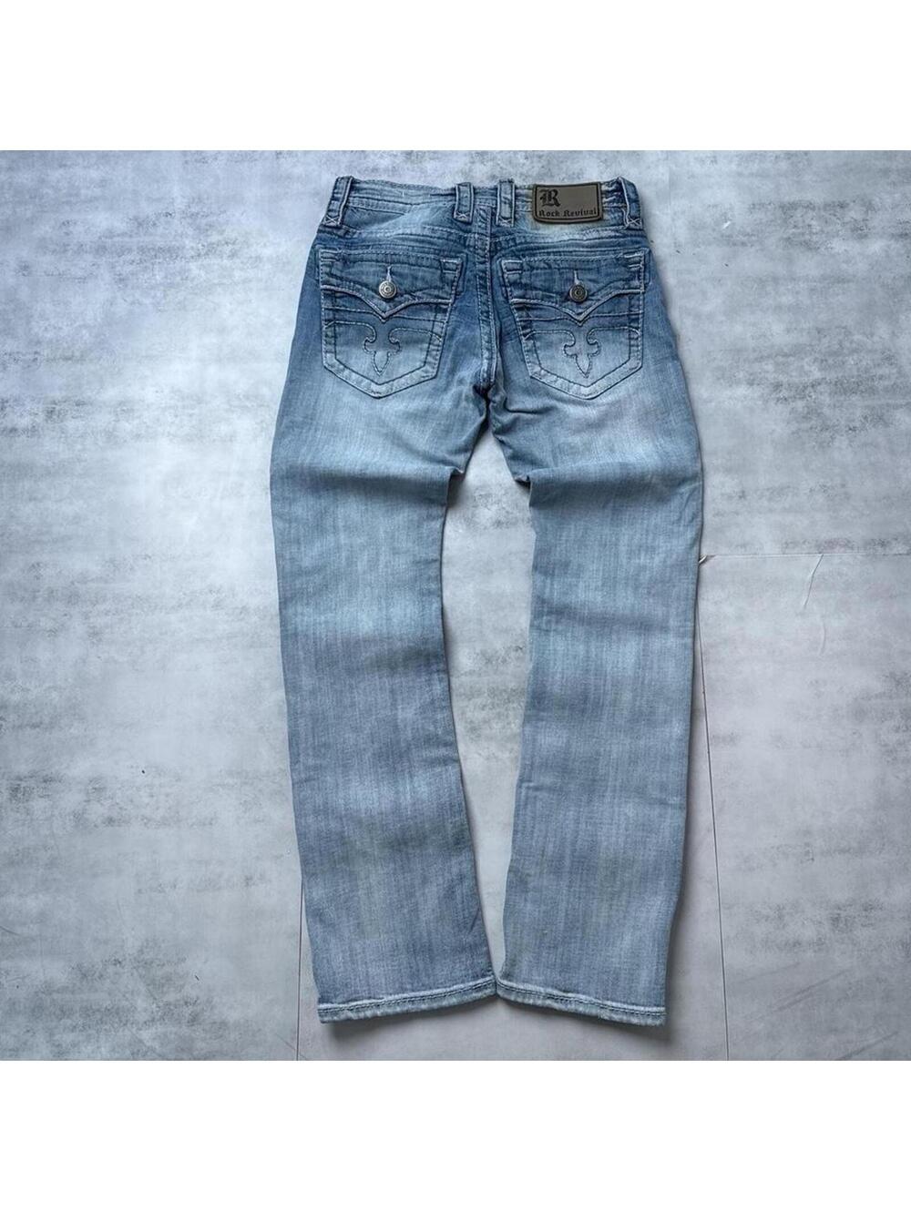 Y2K Rock Revival 00s Blue Denim Slim Straight Jeans